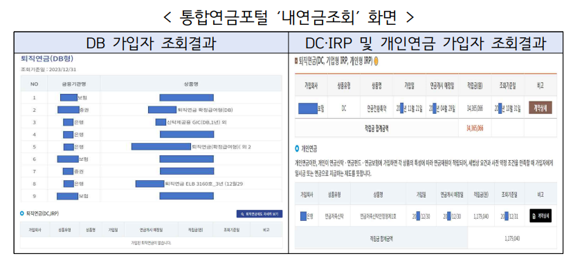 통합연금포털 내연금조회