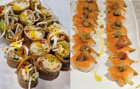 애슐리-저속노화-신메뉴:유부헬시롤, 바질토마토-훈제연어스시