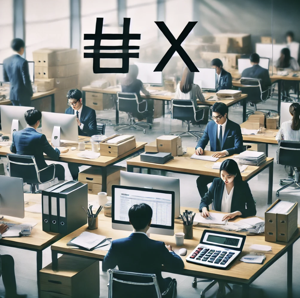 법인세 작업 중인 바쁜 사무실