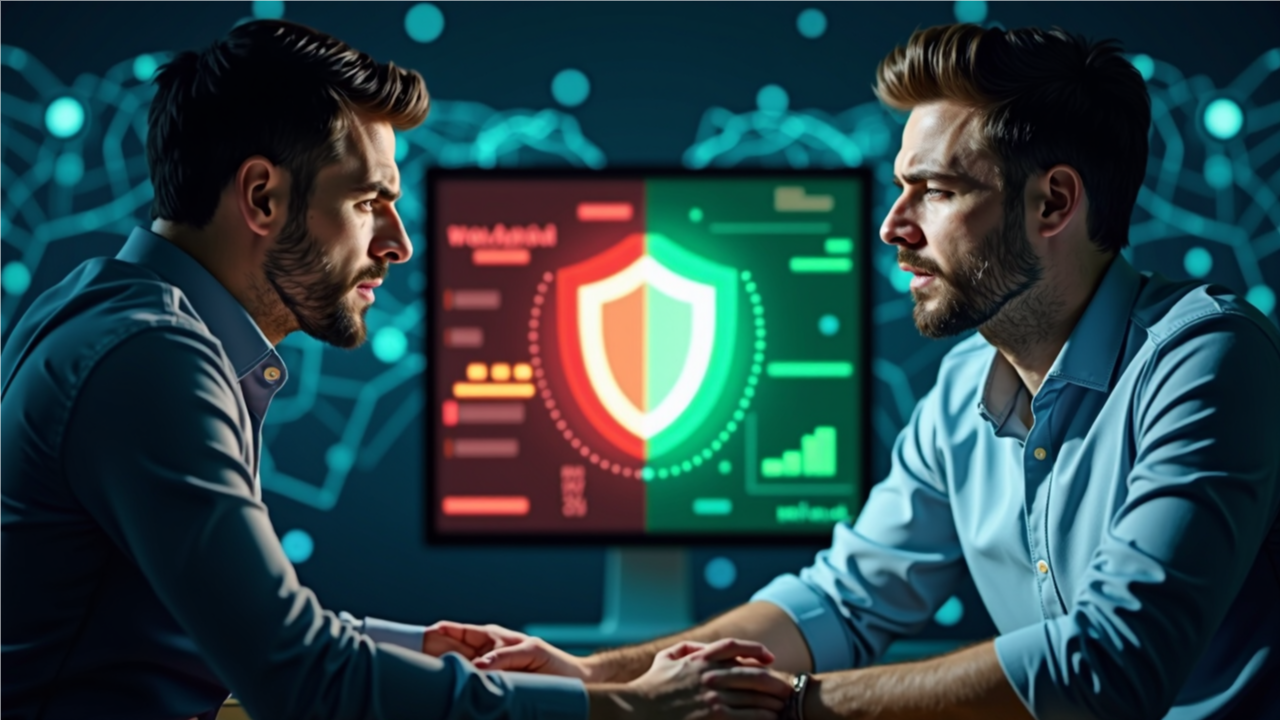 재무 정보 보안 프롬프트 작성으로 안전한 AI 활용을 보여주는 대비 이미지