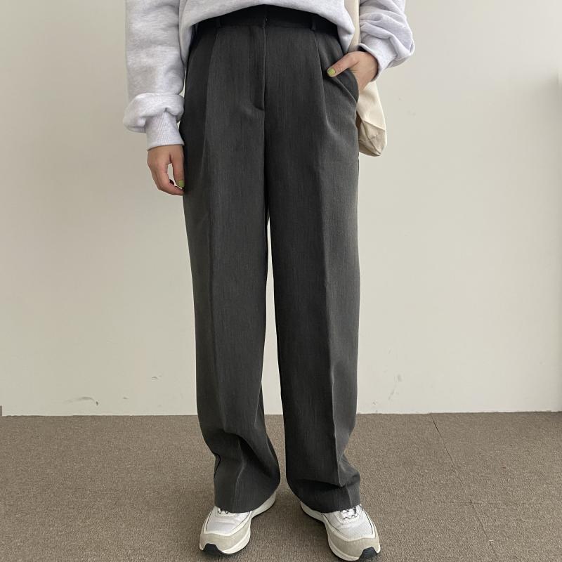 (기모)윈터 핀턱와이드슬랙스 키작녀 바지 세미와이드 여성 겨울 슬랙스 153cm