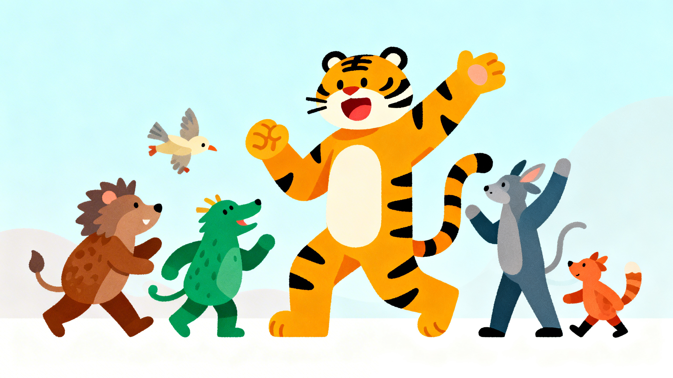 여러 동물 캐릭터와 활발하게 어울리는 ESTP