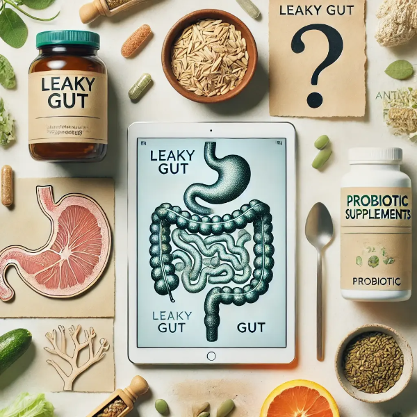 장 누수 관련 차트, 유산균, 항염 식품이 있는 스튜디오컷