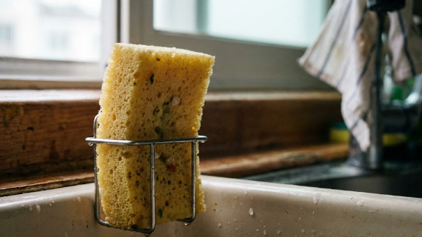 수세미를 세워서 말리는 모습