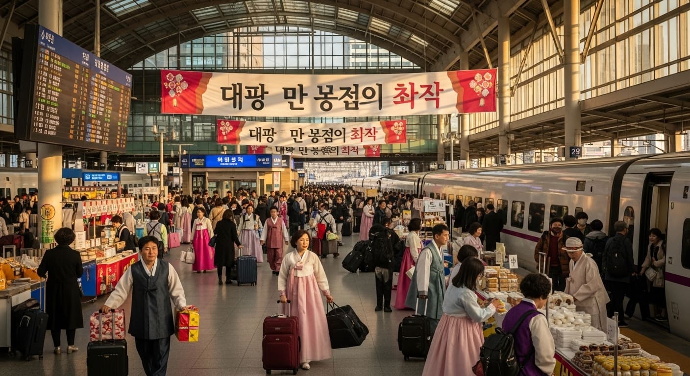 추석 귀성객으로 붐비는 기차역 대합실