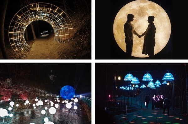 오크밸리 3D 라이팅쇼 소나타오브라이트는 밤이 되면 환상적인 세계로 변합니다.