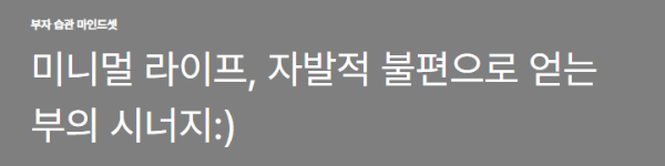 미니멀 라이프, 자발적 불편으로 얻는 부의 시너지