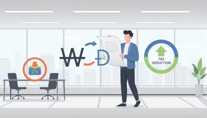 베트남 양도세 2% 납부 영수증을 통해 한국에서 이중과세를 피하고 세액 공제를 받는 과정을 도식화한 이미지