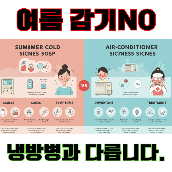 냉방병과 감기의 차이점을 보여주는 이미지