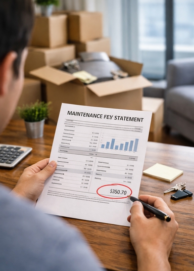 이사 후 첫 달 관리비 고지서를 확인하며 항목 차이를 살펴보는 모습