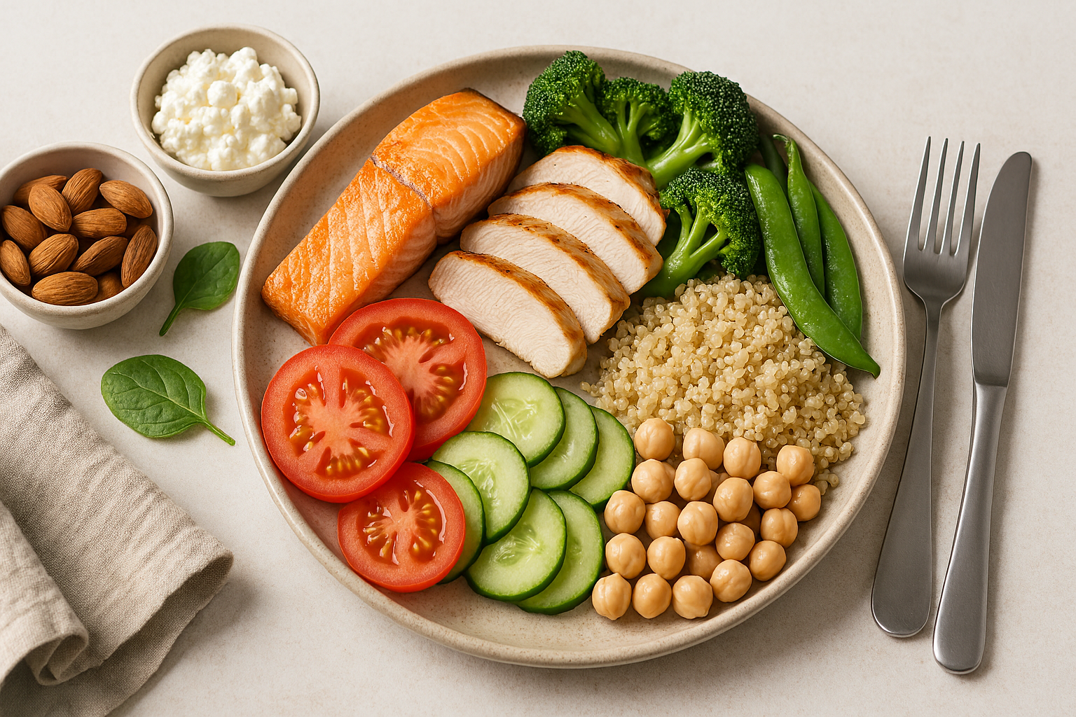 균형 잡힌 동물성과 식물성 단백질 식단 구성