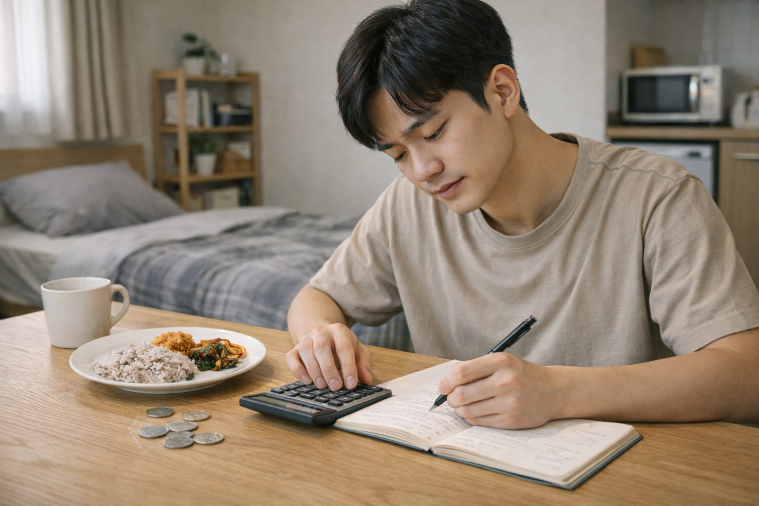 월세를 지원받고 생활비를 계산하고 있다.