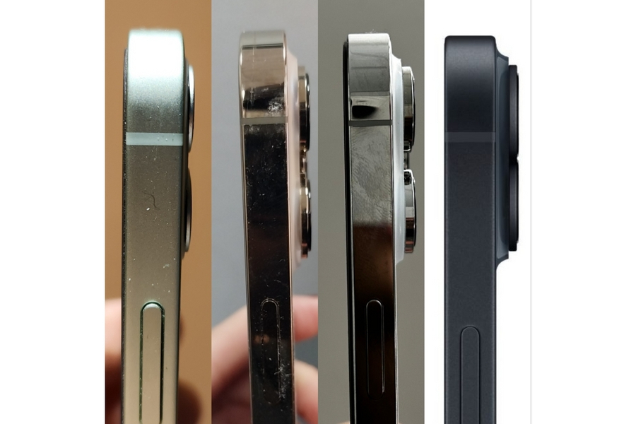 아이폰 카메라 돌출 정도 비교 왼쪽부터 아이폰 12, 13, 14, 15(예상 이미지).