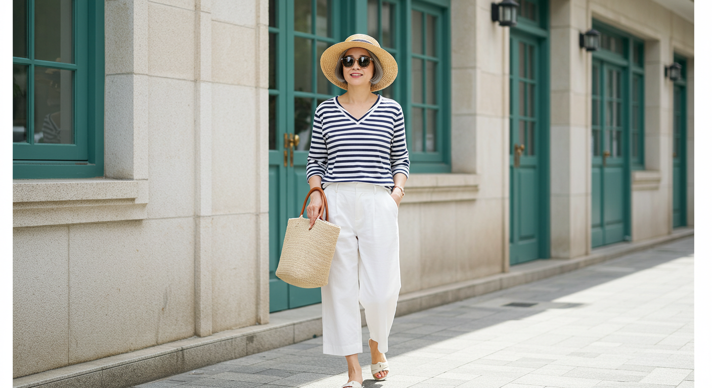 중년여성 패션 캐주얼룩