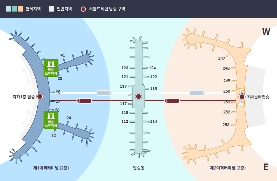 제2 여객터미널 ▶제1 여객터미널 환승지도
