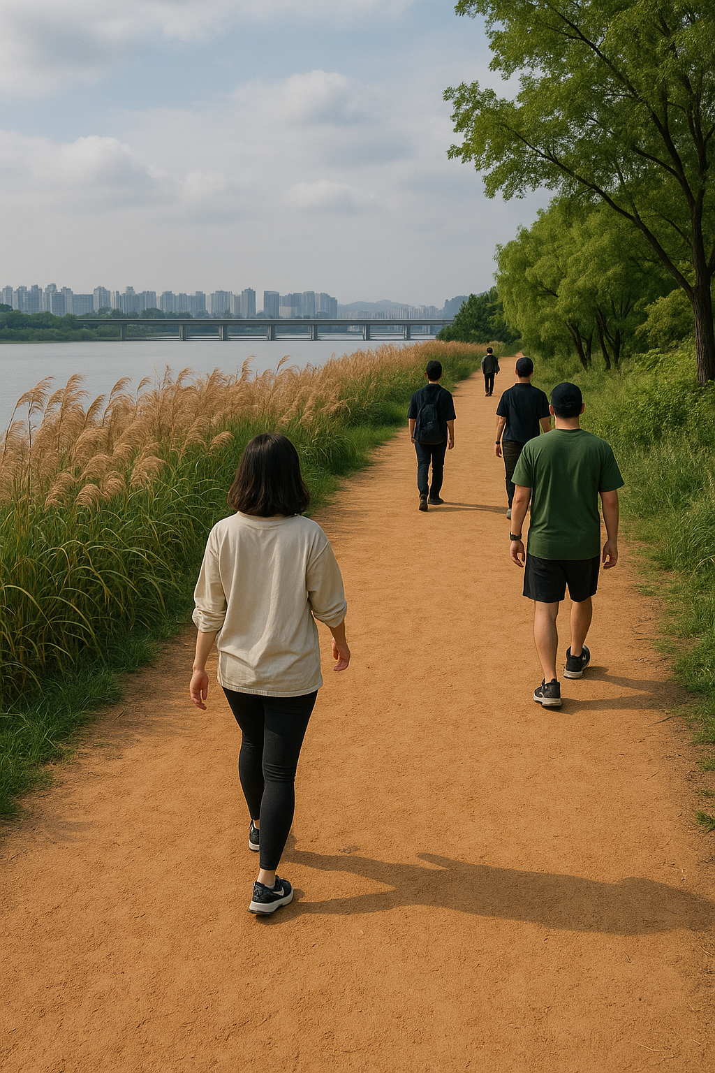 걷기만 해도 치유되는 무료 산책길-난지한강공원을 걷고 있는 사람들