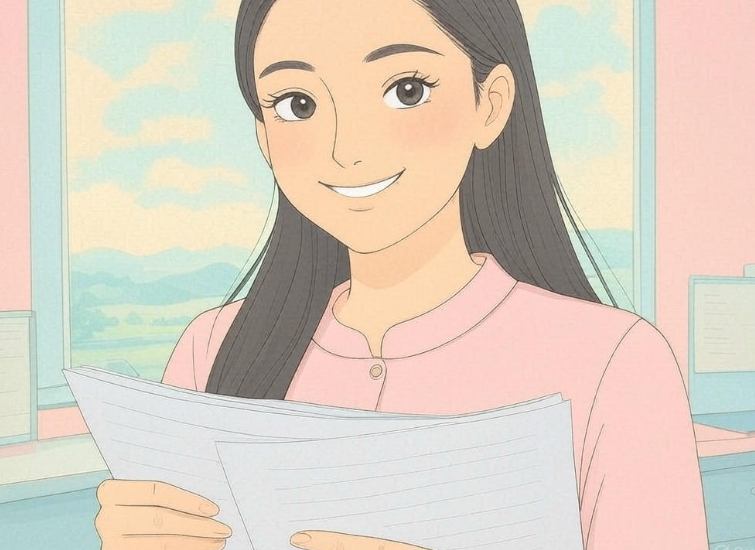 서류를 들고 미소짓는여성