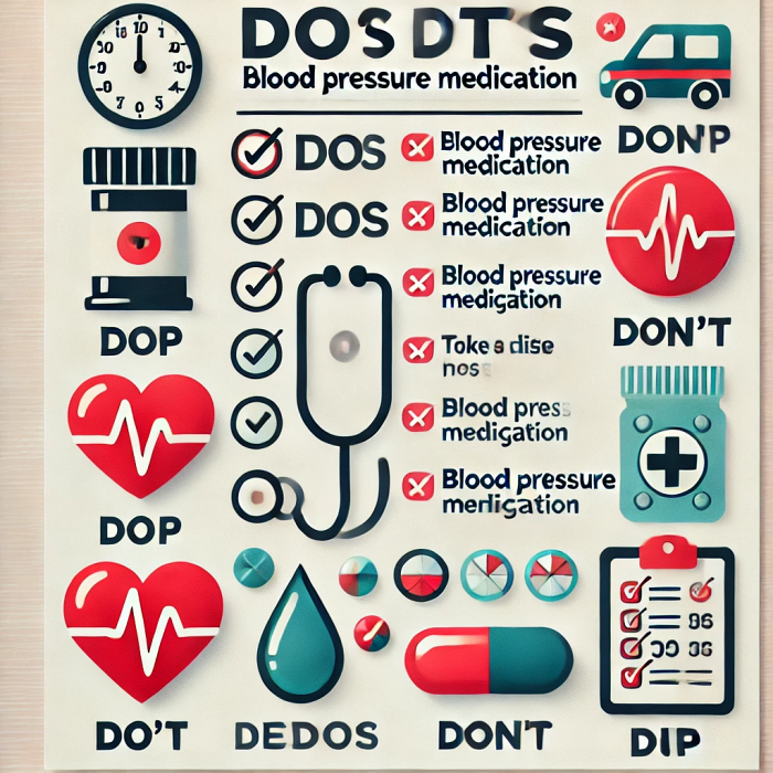 혈압약 복용 시 '해야 할 일'과 '피해야 할 일'을 체크리스트로 보여주는 이미지