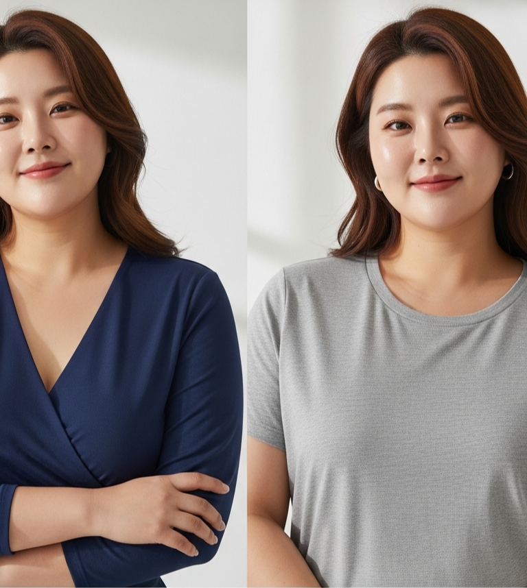 깊게 파인 V넥 셔츠와 라운드넥 티셔츠를 비교하는 시각 자료