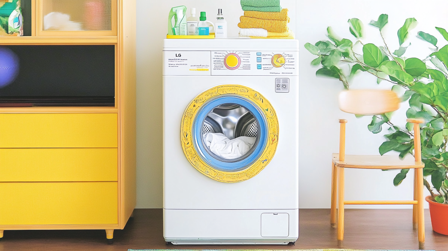 기존 별도 세탁기와 건조기와의 비교 장면, 좁은 세탁 공간에서 공간을 절약하는 LG 워시타워의 장점을 강조함.