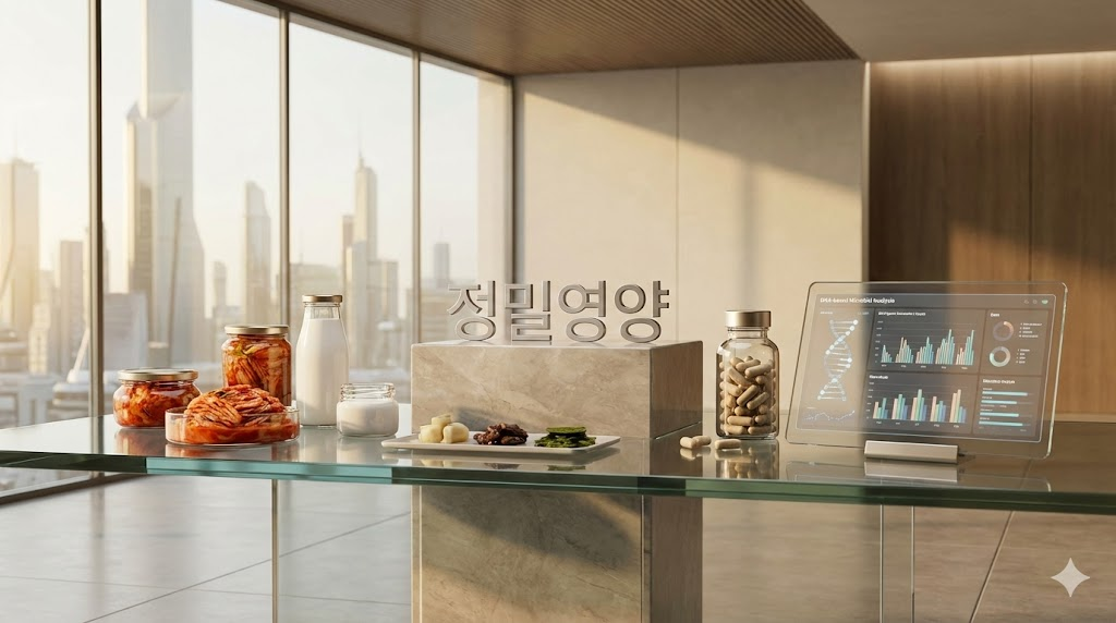 2026년 최신 건강 트렌드인 장뇌축(Gut-Brain Axis) 이론을 시각화하여 장내 미생물 생태계와 뇌 신경망이 연결된 모습을 보여주는 인포그래픽 및 건강한 장 관리 이미지