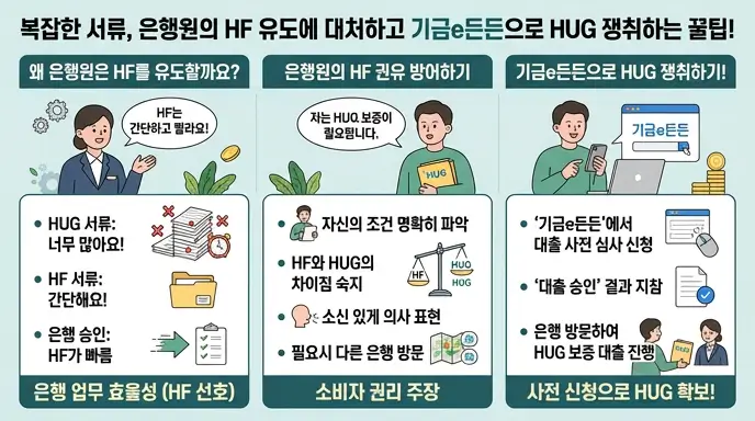 은행원이 서류 작업이 복잡한 HUG 대신 HF를 유도하는 이유와 이를 방어하고 기금e든든으로 HUG를 쟁취하는 꿀팁
