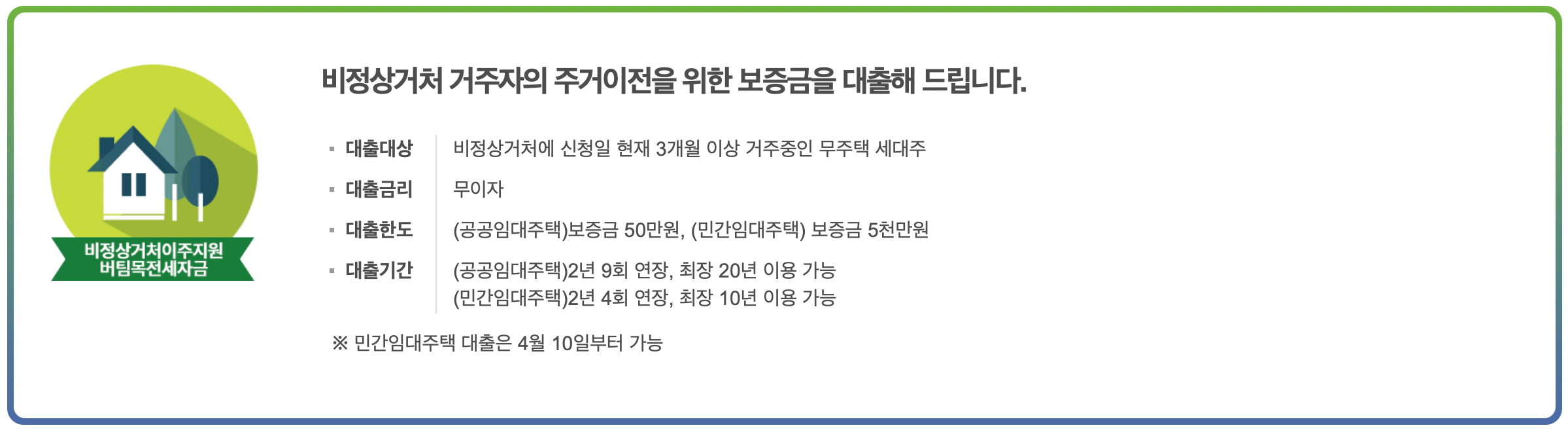 비정상거처-이주지원-버팀목-전세자금-주택도시기금