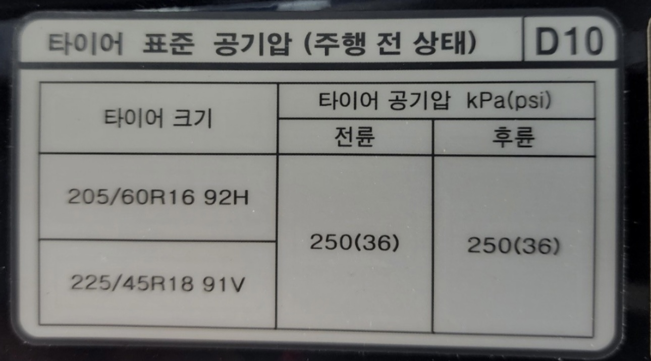 기아차 니로 타이어 표준 공기압