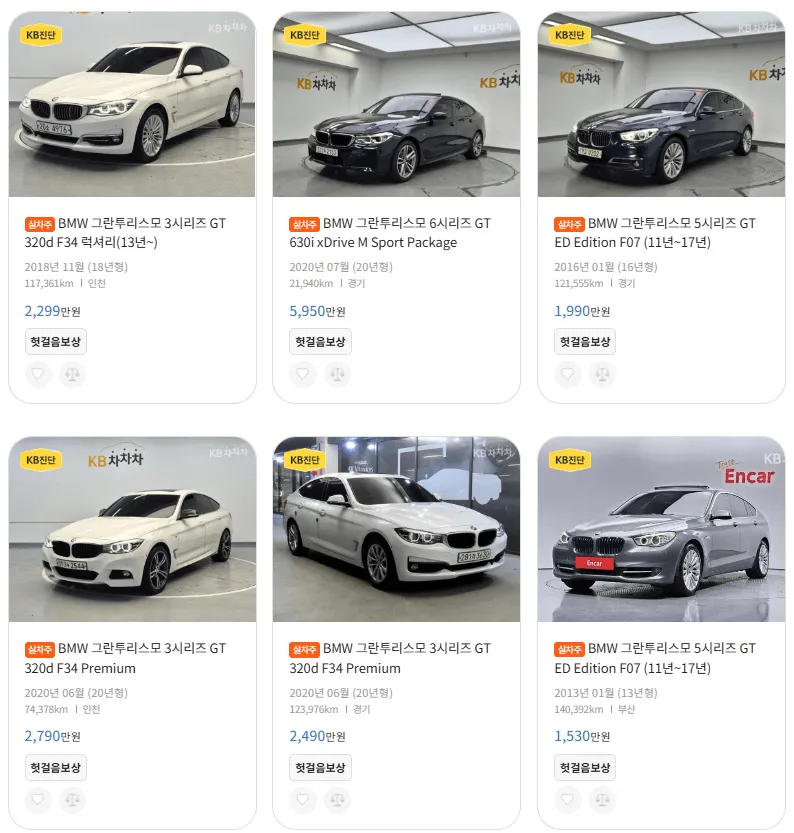 BMW 그란투리스모(GT) 중고차 가격