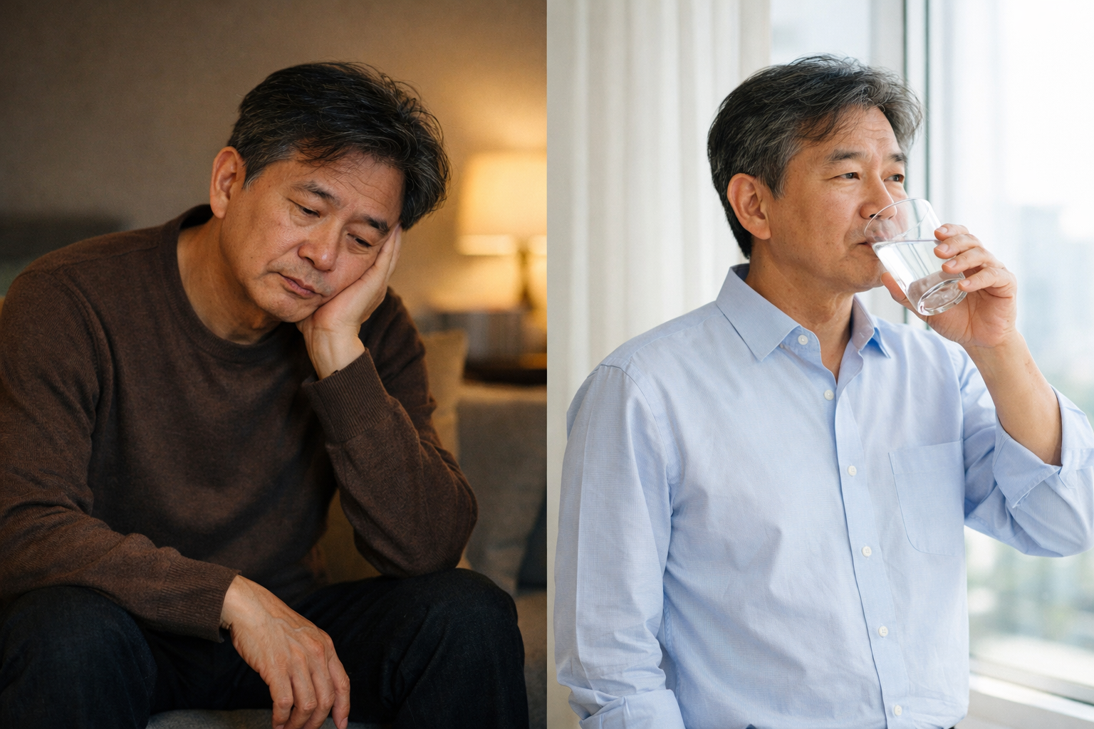 물을 먹지 않았을 때(좌), 물을 마시는 모습(우)