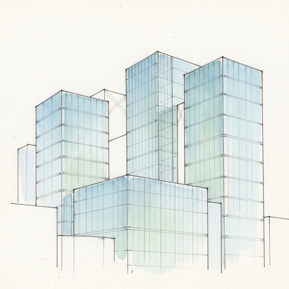 서로 연결된 현대적인 건물들의 깔끔한 모습