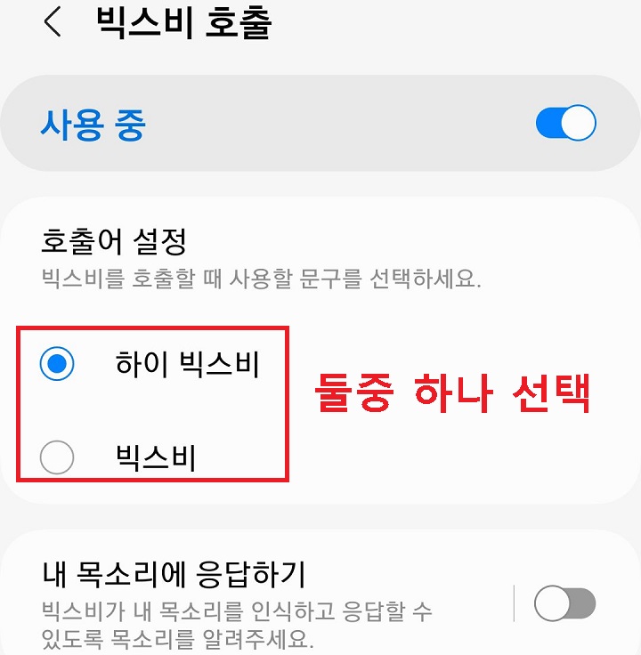 호출어 설정 버튼 보임