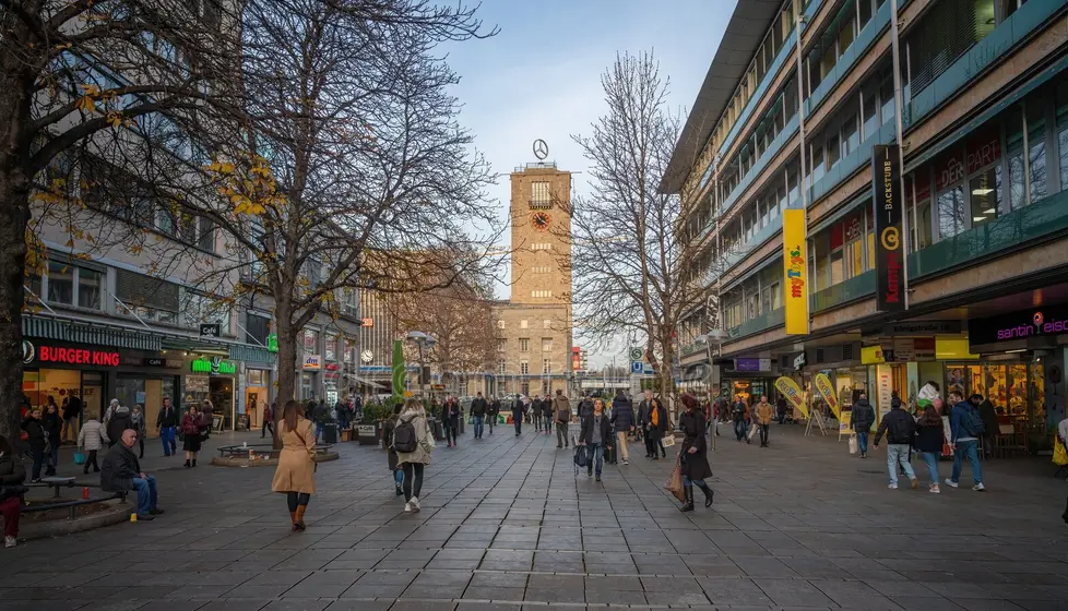 Konigstrasse main shopping street and Stuttgart Central Station