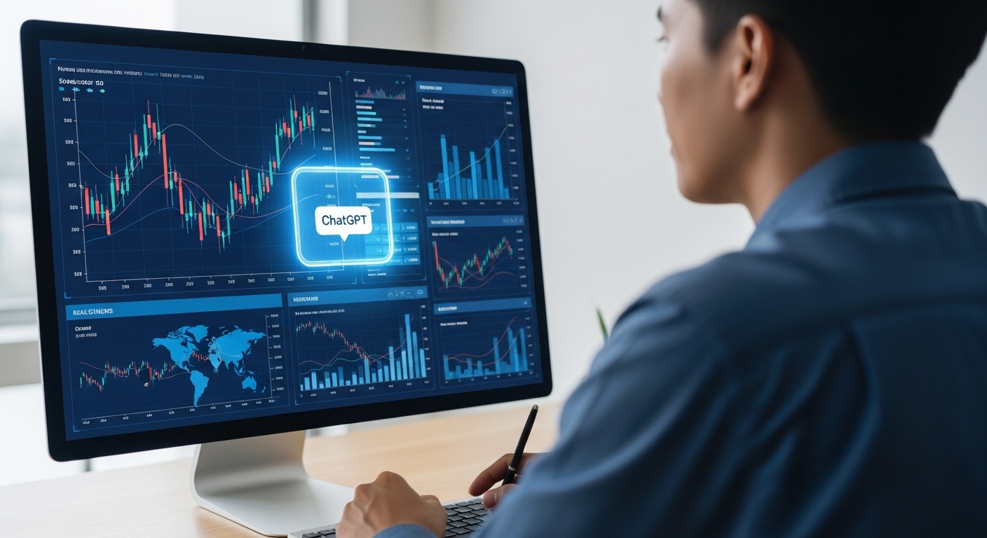 AI 정보를 활용하여 금융 차트와 뉴스를 신중하게 분석하는 투자자의 모습