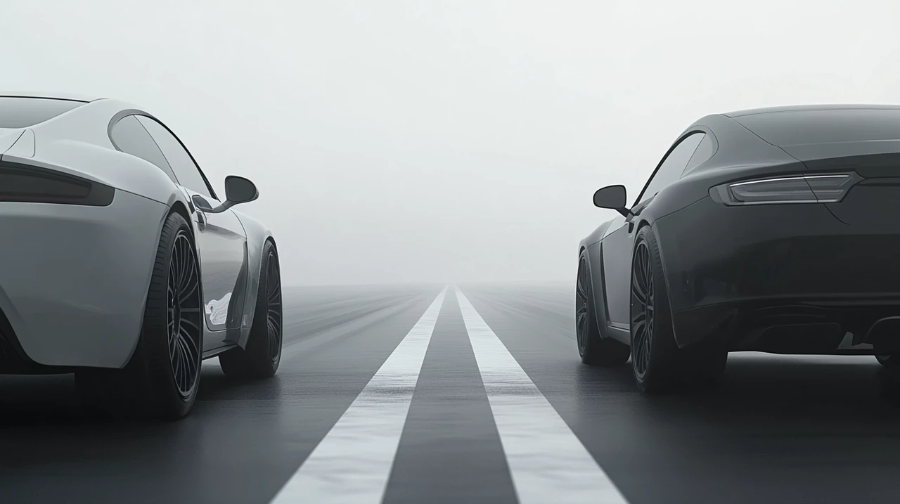 국산 신제품 타이어와 해외 브랜드 타이어가 같은 서킷 코너에서 핸들링과 접지력을 비교하며, 자동차 성능과 2025 타이어 추천, 테스트 서킷, 핸들링 안정성, 비교 주행 상황을 실감 나게 표현했습니다.