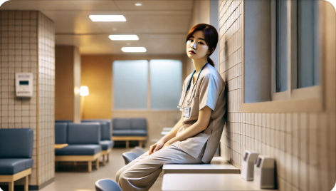 감정노동에 지친 간호사 모습