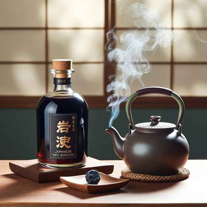 오유와리 재료 - 일본 소주, 무쇠 주전자와 따뜻한 김이 모락모락 나는 정갈한 세팅