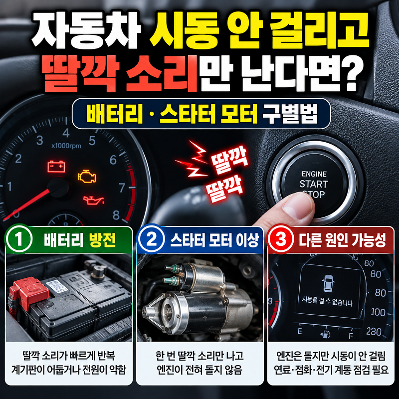 자동차 시동 안 걸리고 딸깍 소리 날 때 배터리 스타터 모터 점검