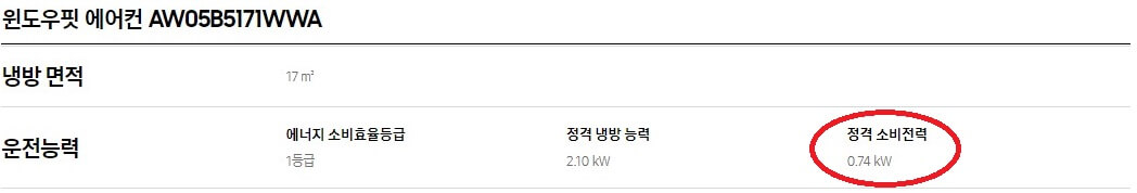 삼성전자 창문형 에어컨 윈도우핏 에어컨 소비전력