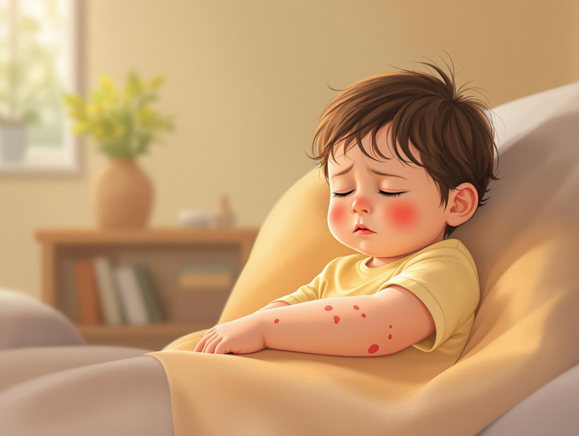 예방접종 후 부작용으로 힘들어하는 아이