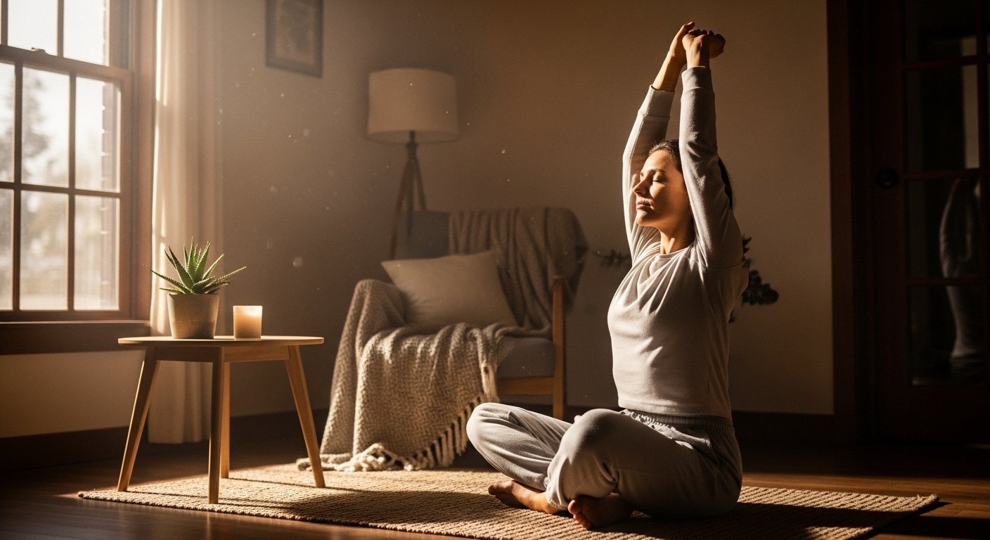 공부 중 휴식을 위해 명상을 하며 재충전하는 모습.