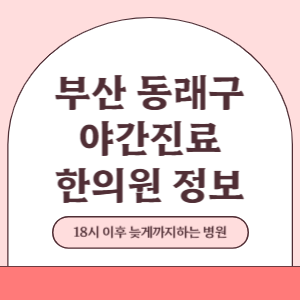 부산 동래구 야간진료 한의원 병원 (18시 이후 늦게까지하는 병원)
