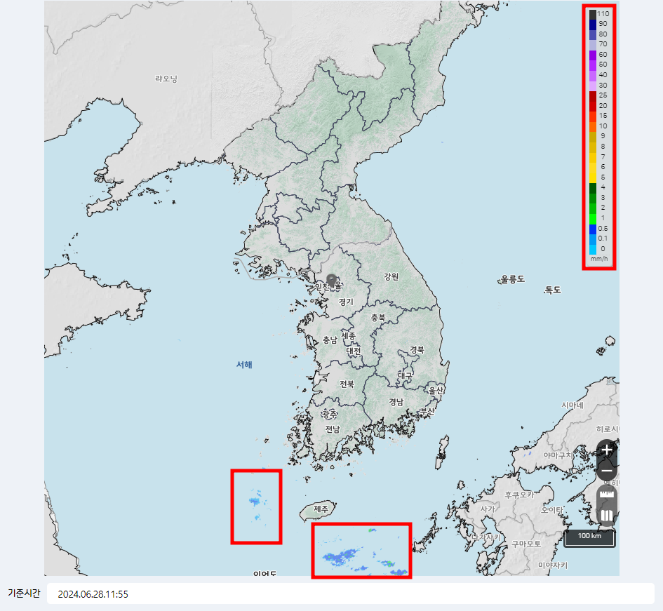 초단기 강수 예측 서비스 화면
