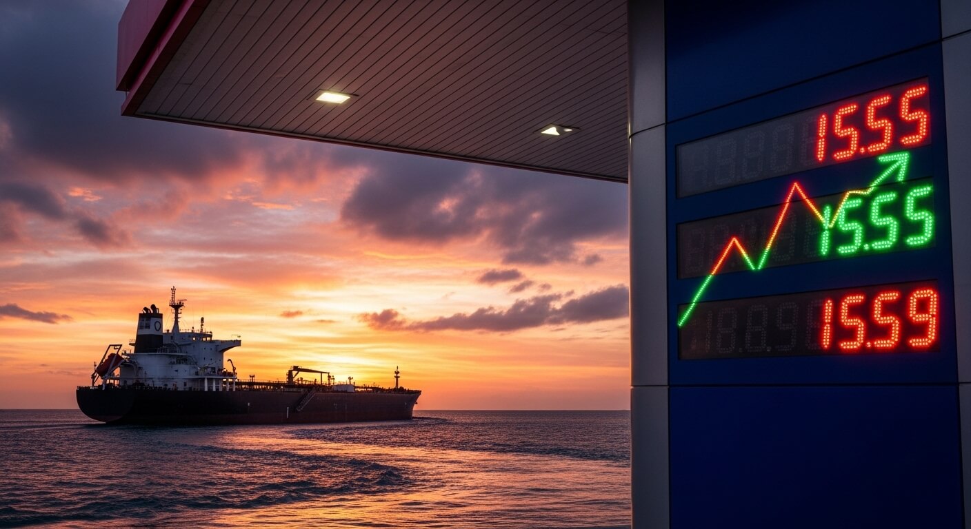 유조선이보이고 유가의오름이가속화되는그래프가있다