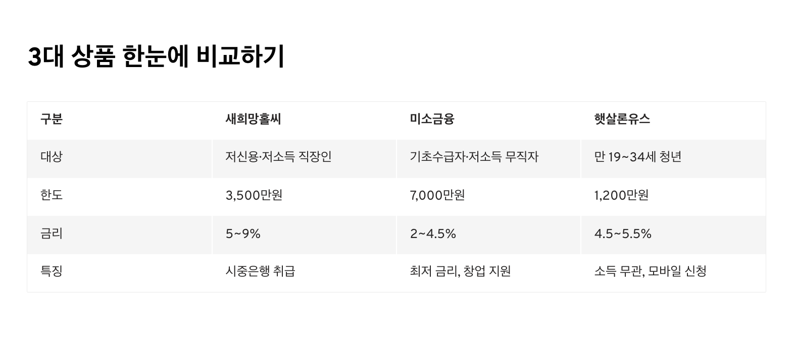 2025 정부지원대출 3종 완벽 비교