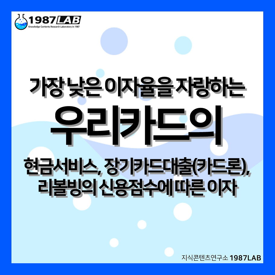 가장 낮은 이자율을 자랑하는 우리카드의 현금서비스&#44; 장기카드대출(카드론)&#44; 리볼빙의 신용점수에 따른 이자