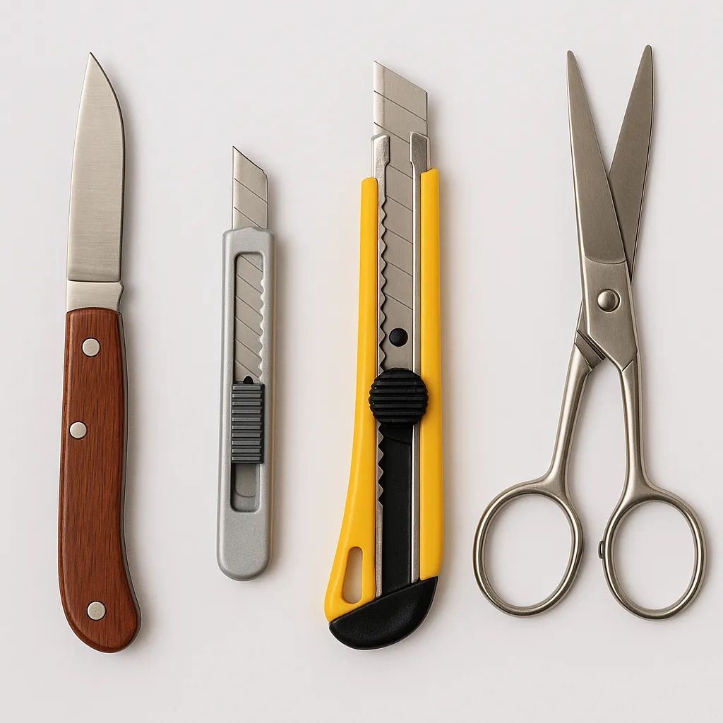 칼, 커터, 가위 등 날카로운 물건 예시 이미지
