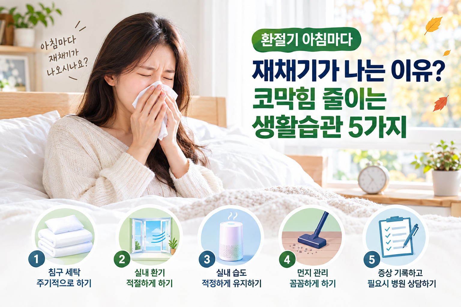 환절기 아침 재채기와 코막힘을 줄이는 침실 생활관리 방법