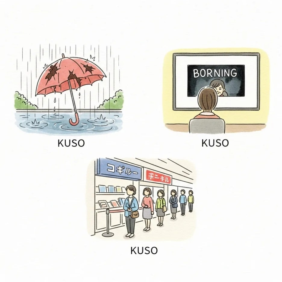 일상 속 다양한 불만 상황들을 묘사한 삽화