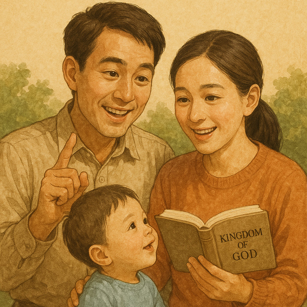 막 10:7-8&amp;#44;15 말씀을 통해 하나로서 부부의 삶에 대해 기도하며&amp;#44; 어린아이와 같은 순결하고 기쁜 마음으로 하나님의 나라를 묵상하며 일상에서 주변에 하나님의 나라를 전하는 삶을 살아가는 모습입니다.